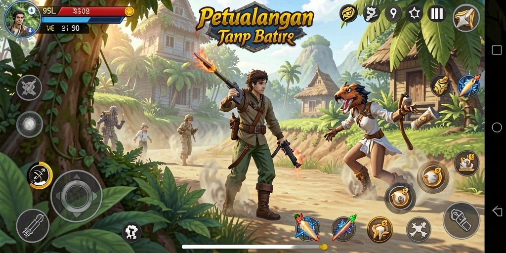 Screenshot gameplay 9SL menampilkan karakter menjelajahi hutan lebat.