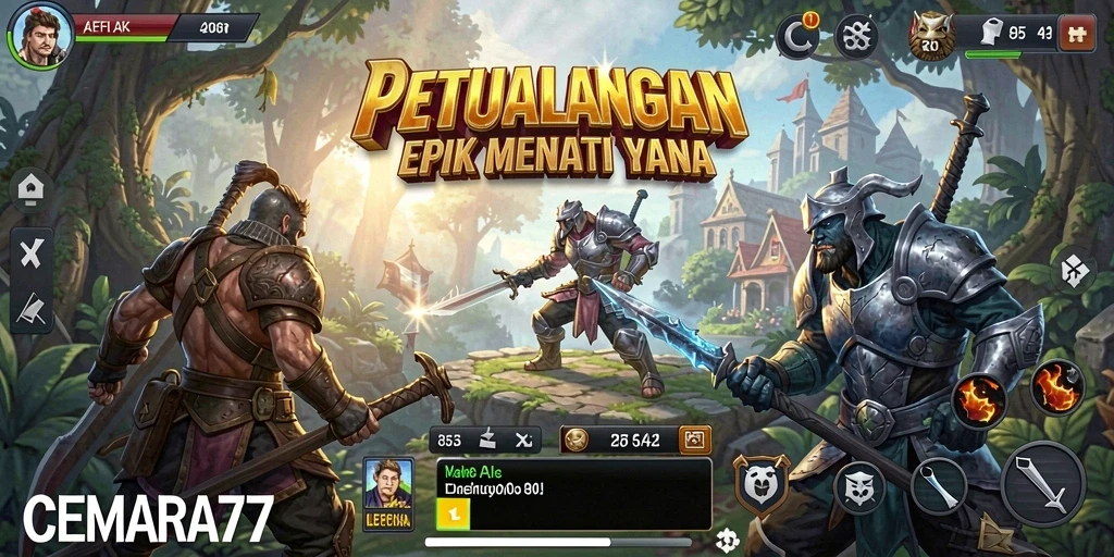 Screenshot gameplay CEMARA77 menampilkan eksplorasi di dunia yang menarik.