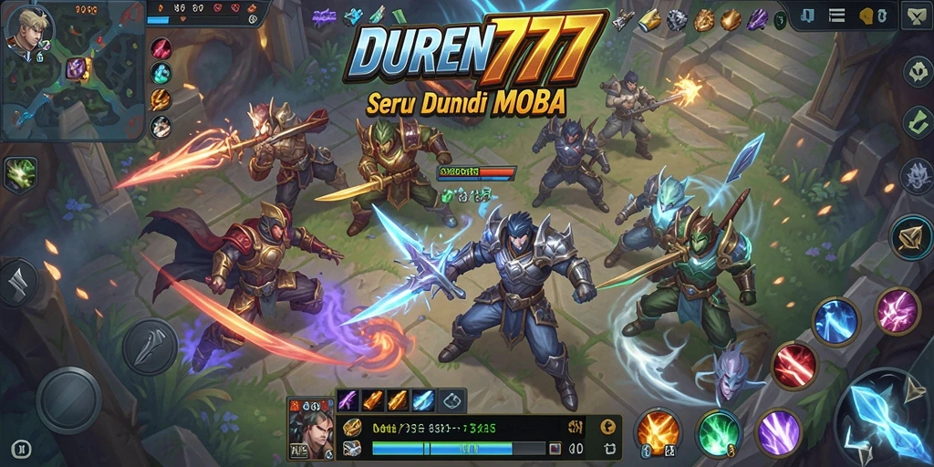 Tangkapan layar gameplay DUREN777 yang menampilkan aksi pertempuran MOBA.