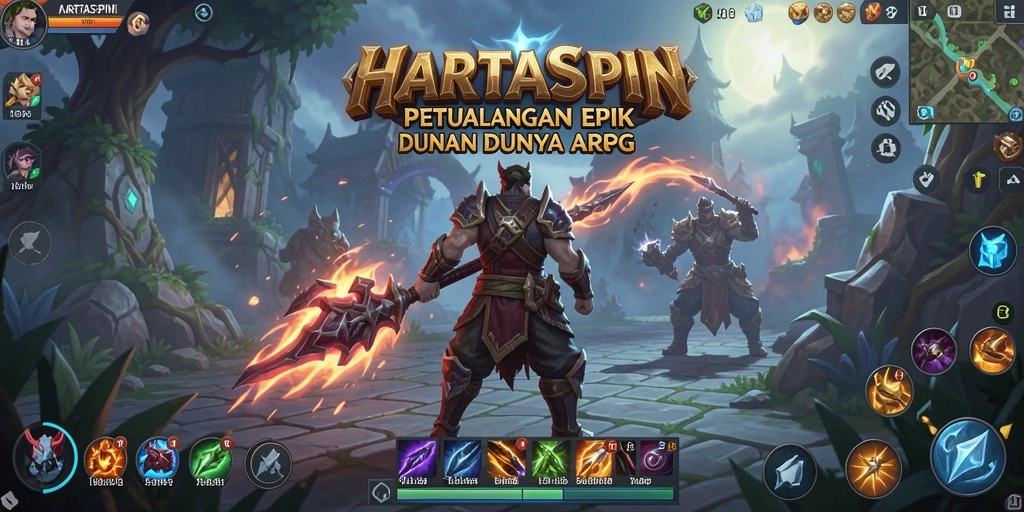 Screenshot gameplay HARTASPIN yang menampilkan aksi petualangan ARPG yang mendebarkan.
