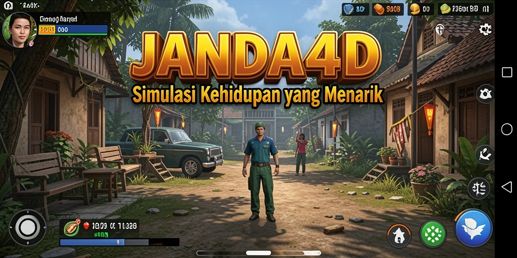 Screenshot utama dari gameplay JANDA4D menampilkan interaksi karakter dalam simulasi yang menarik.