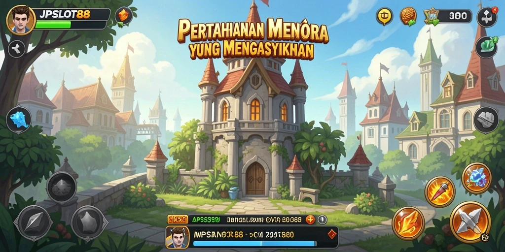 Tampilan gameplay menegangkan dari JPSLOT88 dalam mode Tower Defense.