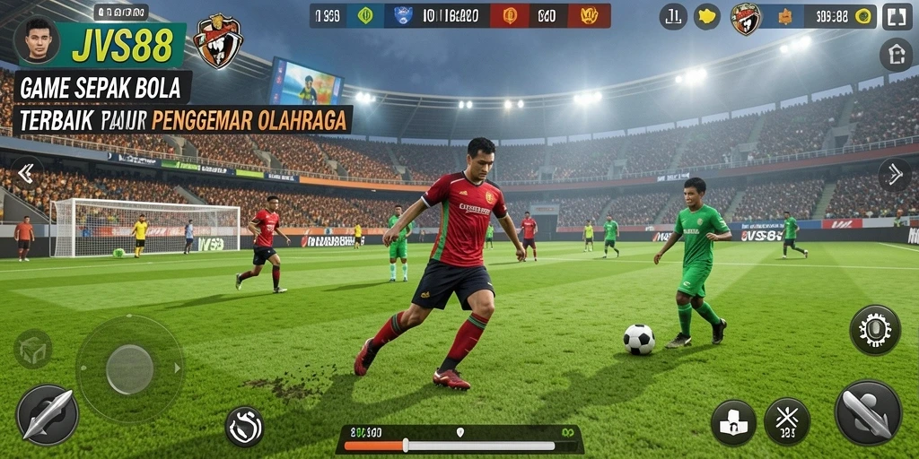 Screenshot JVS88 menunjukkan aksi seru di lapangan sepak bola.