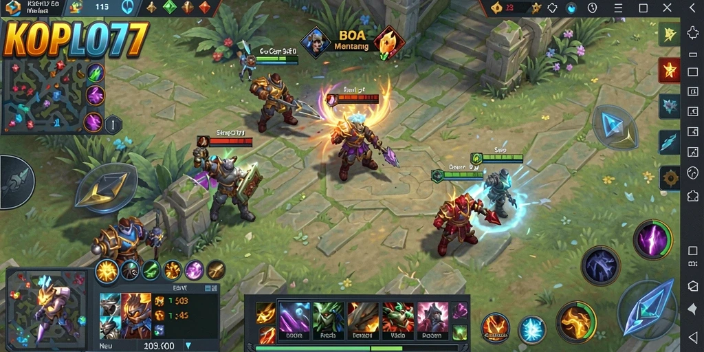 Screenshot gameplay KOPLO77 yang memperlihatkan aksi epik di arena MOBA.