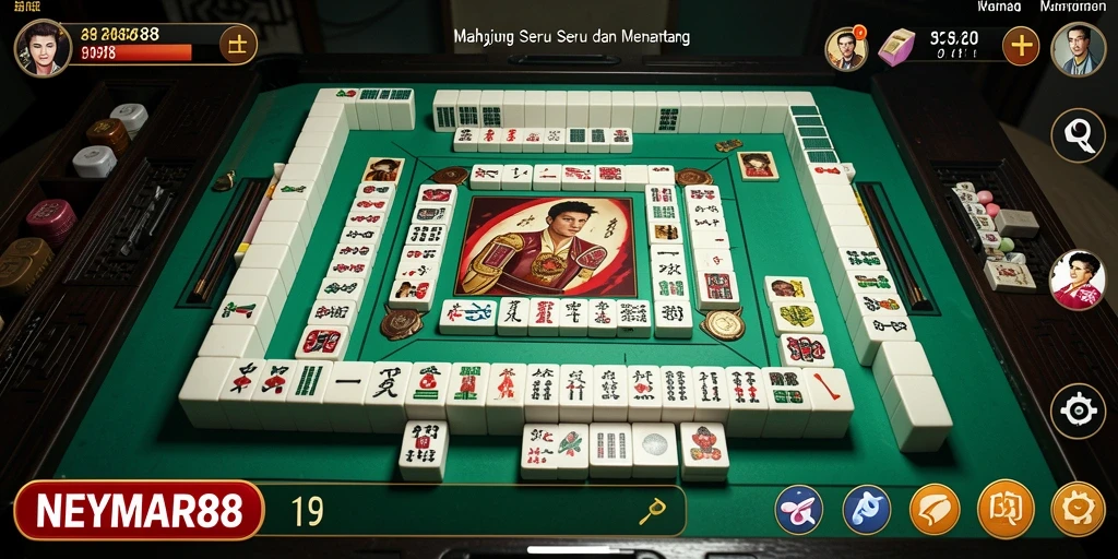 Tampilan gameplay seru di NEYMAR88, menampilkan batu Mahjong yang berwarna-warni.