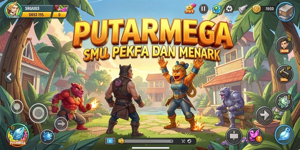 Screenshot PUTARMEGA menampilkan pemain yang sedang membangun dunia simulasi mereka.