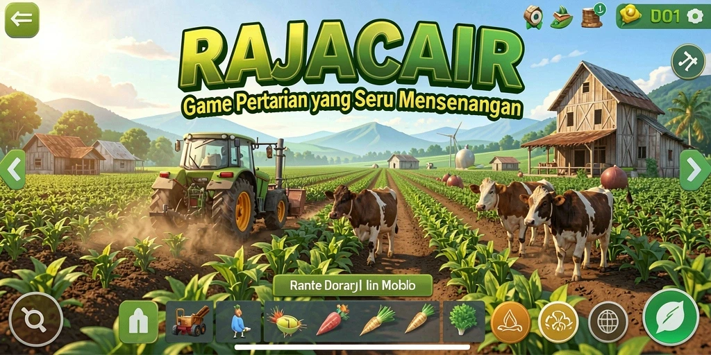 Screenshot utama RAJACAIR menampilkan gameplay pertanian yang interaktif dan menyenangkan.