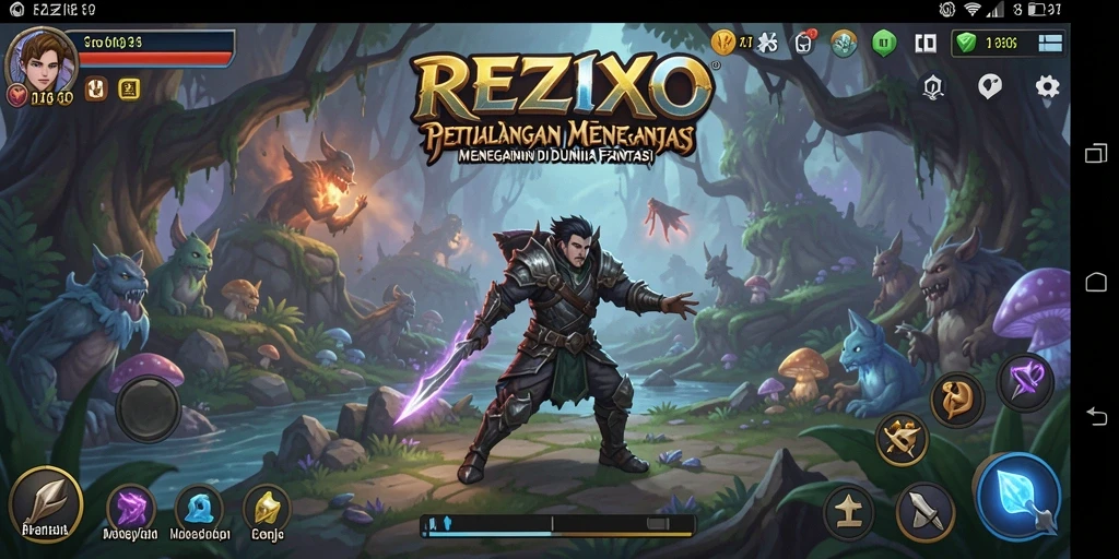 Tangkapan layar gameplay menunjukkan aksi seru dan dunia fantastis di REZIXO.