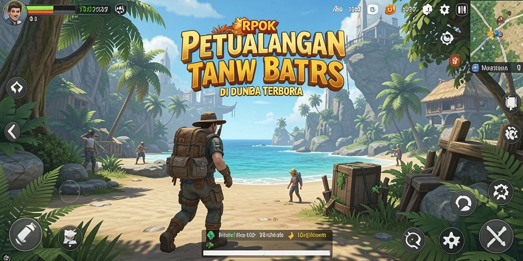 Screenshot menunjukkan karakter menjelajahi dunia luas di RPOK.
