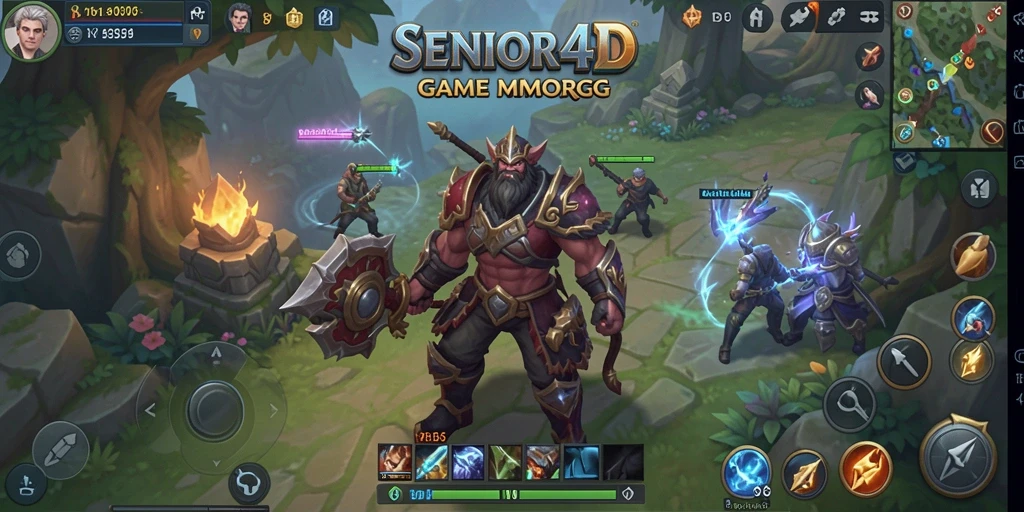 Screenshot utama SENIOR4D menampilkan pertempuran epik di dunia MMORPG.