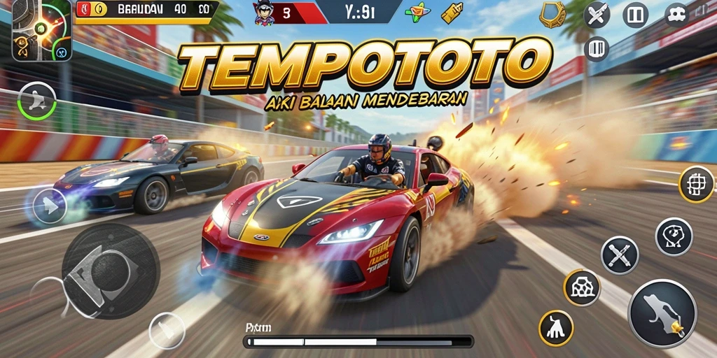 Gameplay balapan TEMPOTOTO yang seru dan menantang.
