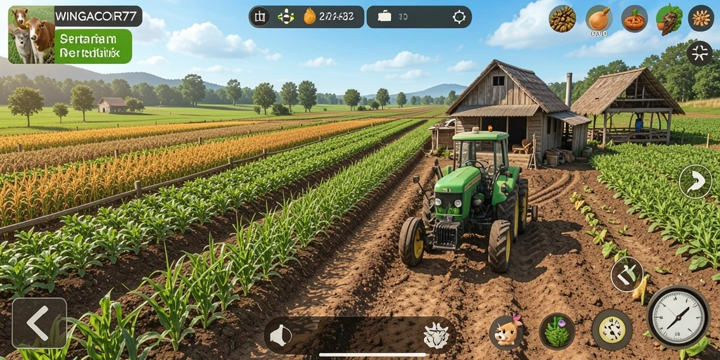 Tampilan gameplay WINGACOR77 dengan suasana pertanian yang asri.