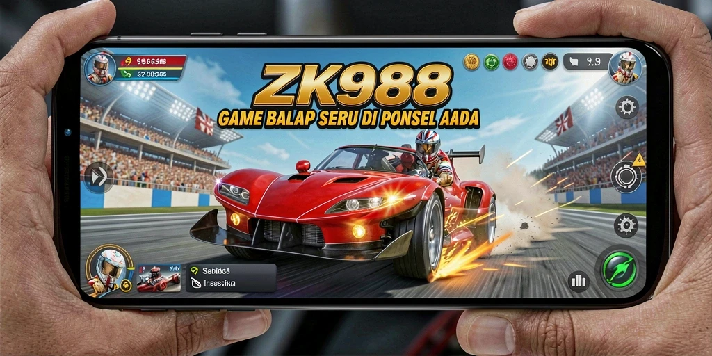 Screenshot gameplay ZK988 menampilkan balapan mendebarkan di trek yang menantang.